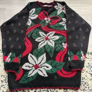 Vintage Christmas Sweater Sweet Briar Black Red Green Size Large